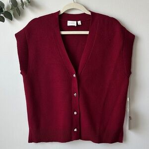 Cyrus Sleeveless Button-Front Sweater Vest - Wine
